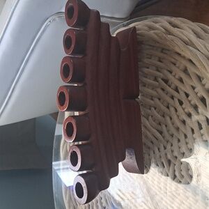 Wooden Brown Kinara, Handmade Kwanzaa Candleholder African Holiday Decor 10 X 5"